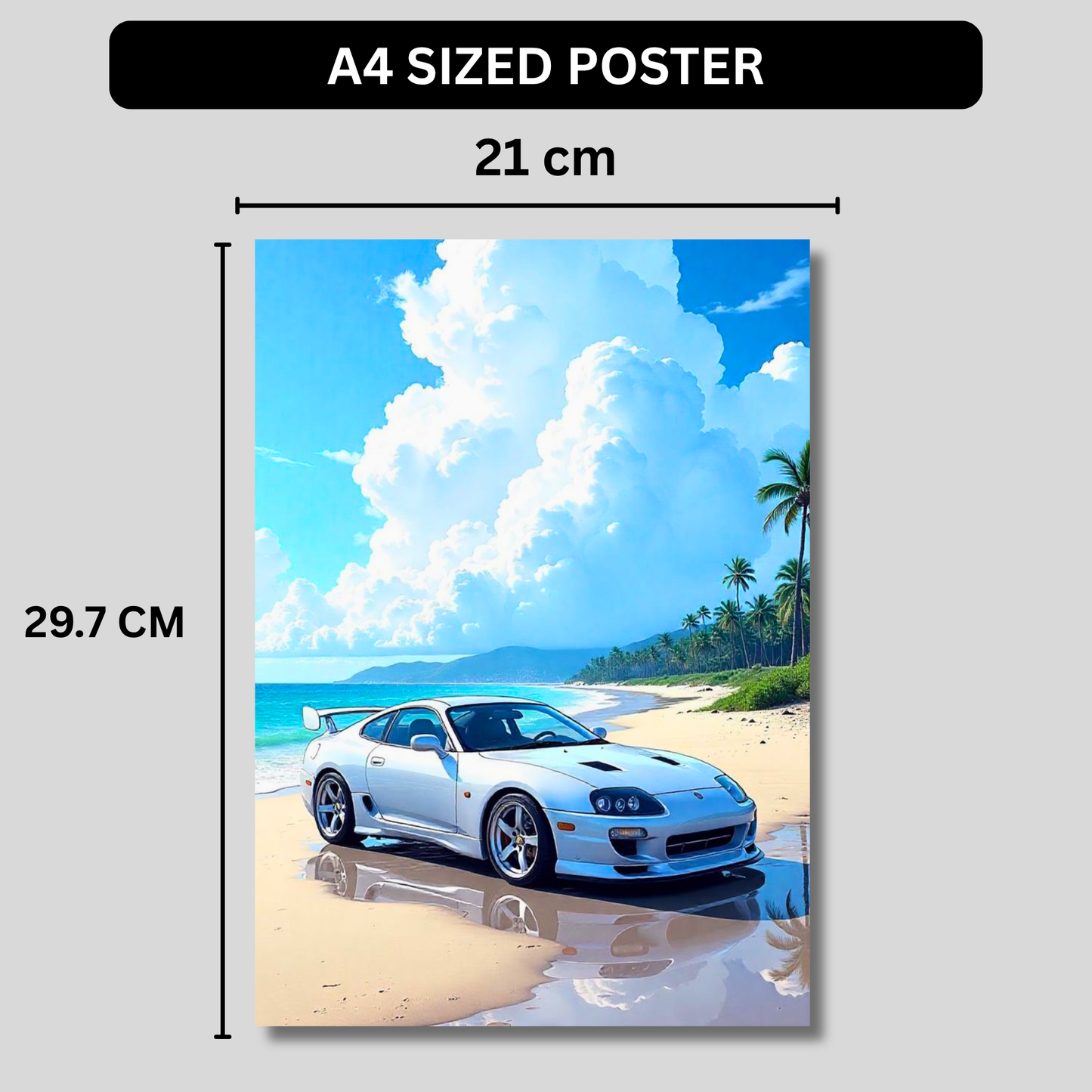 Toyota Supra Aesthetic Poster Wall Art | Tropical JDM Sports Car Artwork for Office, Garage & Gaming Room