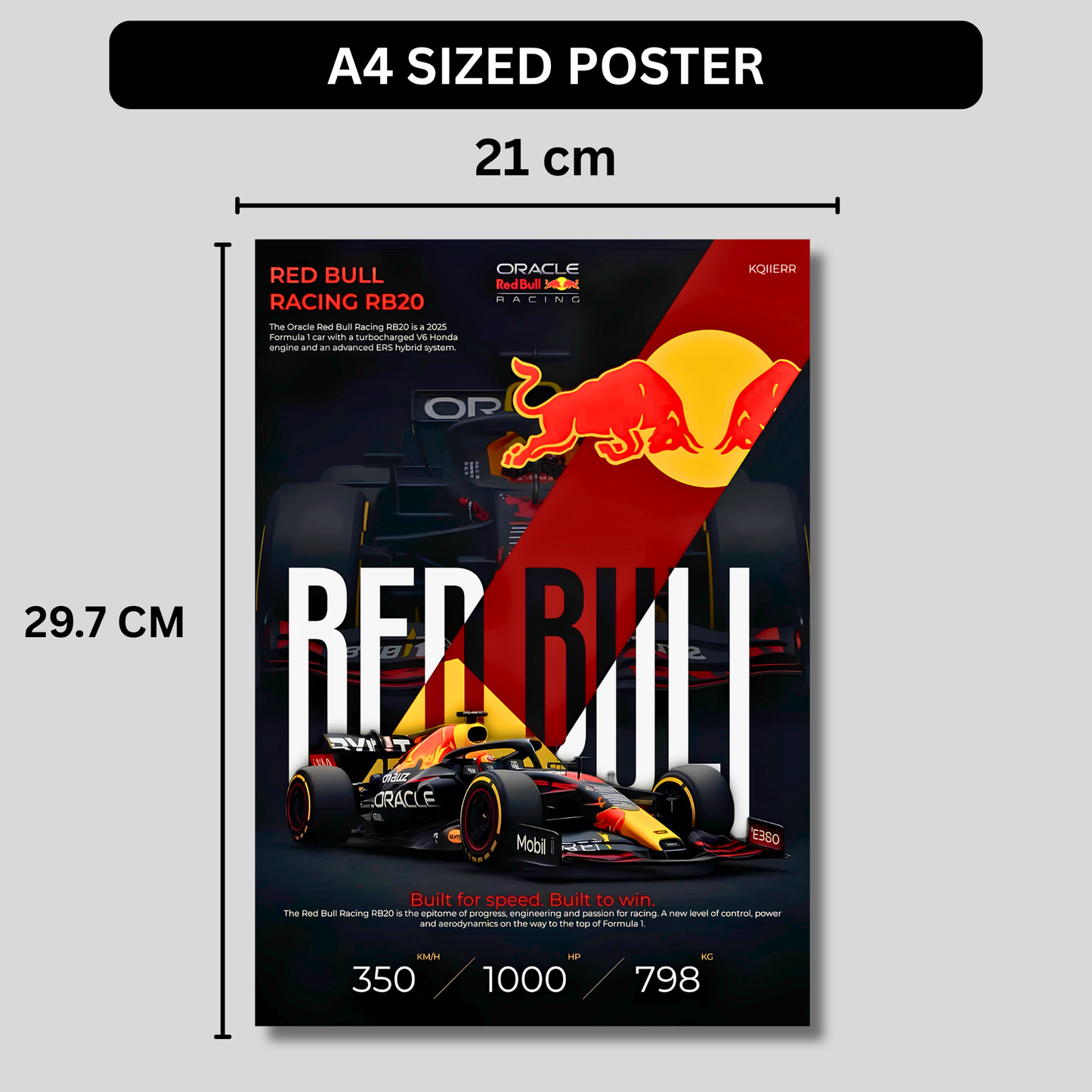 Oracle Red Bull Racing RB20 Formula 1 Poster Wall Art | Red Bull F1 Race Car Aesthetic Poster for Gaming Room, Bedroom & Office | Premium Motorsport Decor Print