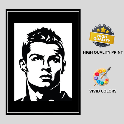 RONALDO Football Icon Silhouette 2D Framed Wall Art Poster | HD Gloss Finish Black & White Portrait | Legendary Sports Motivation Frame for Home, Office & Gym Décor