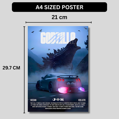 Nissan GT-R R35 Godzilla Poster Wall Art | JDM Supercar Aesthetic Poster for Gaming Room, Bedroom & Office | Premium Automotive Decor Print