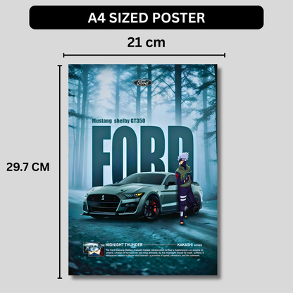 Ford Mustang Shelby GT350 Poster Wall Art | Kakashi Anime x Mustang Sports Car Aesthetic Poster for Gaming Room, Bedroom & Office | Premium Automotive Decor Print