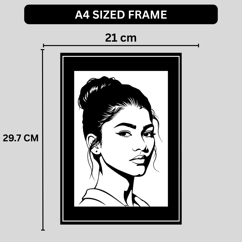 Zendaya Inspired Fashion Portrait 2D Framed Wall Art Poster | HD Gloss Finish Black & White Illustration | Modern Celebrity Aesthetic Wall Frame for Bedroom, Living Room & Studio