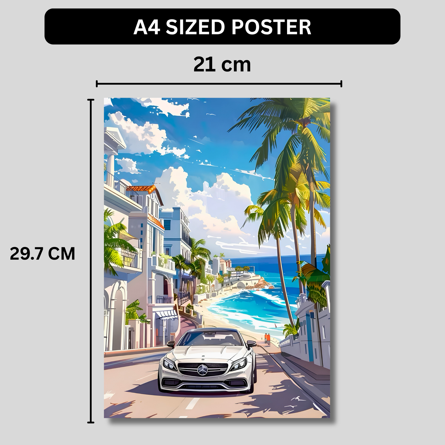 Luxury Coastal Supercar Poster for Room Aesthetic | Premium Beachside Sports Car Wall Art for Bedroom, Gaming Room, Office & Man Cave | Modern Tropical Car Artwork Decor