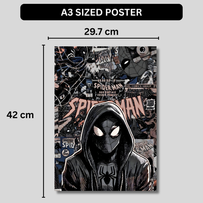 Spider-Man Dark Aesthetic Poster Wall Art | Hooded Spider-Man Comic Style Poster for Gaming Room, Bedroom & Office | Premium Superhero Decor Print