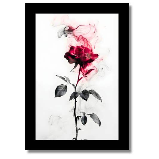 Abstract Red Rose Smoke Art 2D Framed Wall Poster | Romantic Floral Artwork with Smoke Effect | HD Matte Finish Modern Wall Frame for Home & Office Décor