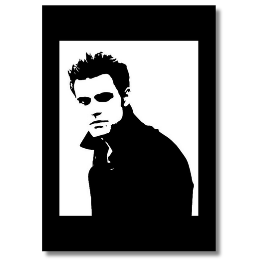 STEFAN SALVATORE Portrait 2D Framed Wall Art Poster | The Vampire Diaries Aesthetic | HD Gloss Finish Black & White Gothic Wall Frame