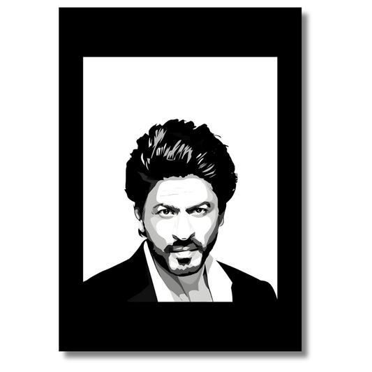 SHAHRUKH KHAN Inspired Portrait 2D Framed Wall Art Poster | King Khan Aesthetic | HD Gloss Finish Black & White Celebrity Silhouette Frame for Home & Office Décor