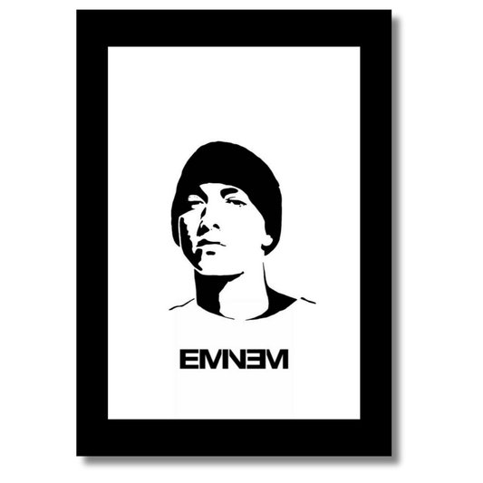 Eminem Inspired Minimalist Portrait 2D Framed Wall Art Poster | Hip-Hop Rap Icon Aesthetic | HD Gloss Finish Black & White Silhouette Frame for Bedroom & Studio Décor