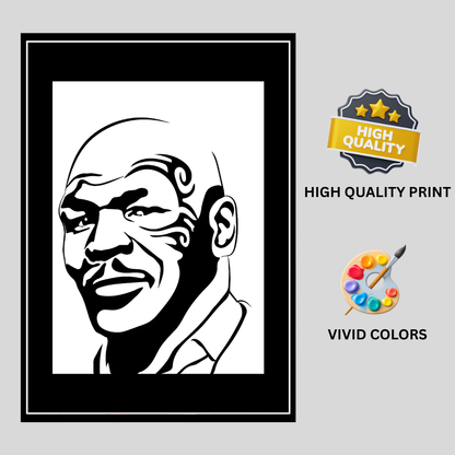 MIKE TYSON Boxing Legend Silhouette 2D Framed Wall Art Poster | HD Gloss Finish Black & White Portrait | Powerful Sports Motivation Wall Frame for Home, Office & Gym