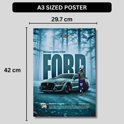 Ford Mustang Shelby GT350 Poster Wall Art | Kakashi Anime x Mustang Sports Car Aesthetic Poster for Gaming Room, Bedroom & Office | Premium Automotive Decor Print