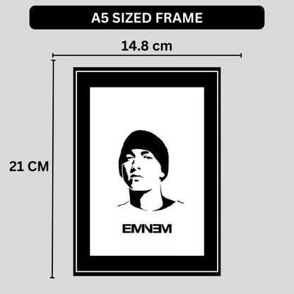 Eminem Inspired Minimalist Portrait 2D Framed Wall Art Poster | Hip-Hop Rap Icon Aesthetic | HD Gloss Finish Black & White Silhouette Frame for Bedroom & Studio Décor