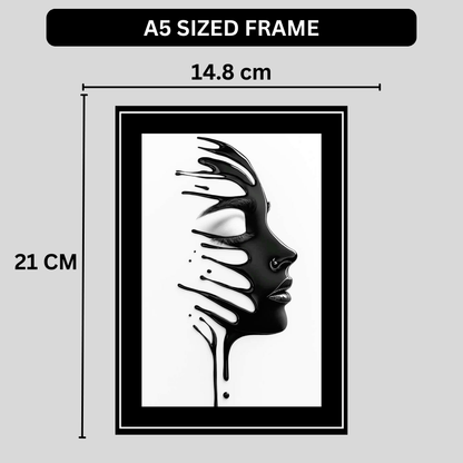 Abstract Black Liquid Face Wall Art 2D Framed Poster | Modern Minimalist Portrait Design | HD Gloss Finish Contemporary Wall Frame for Home & Office Décor