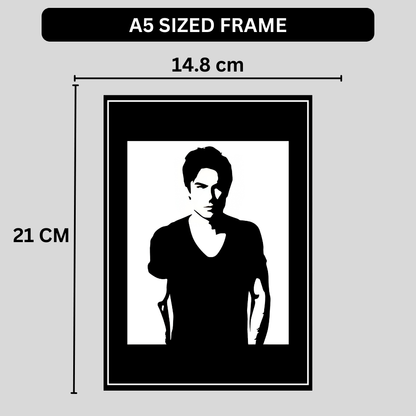 Damon Salvatore Inspired Portrait 2D Framed Wall Art Poster | The Vampire Diaries Aesthetic | HD Gloss Finish Black & White Silhouette Frame for Bedroom & Studio