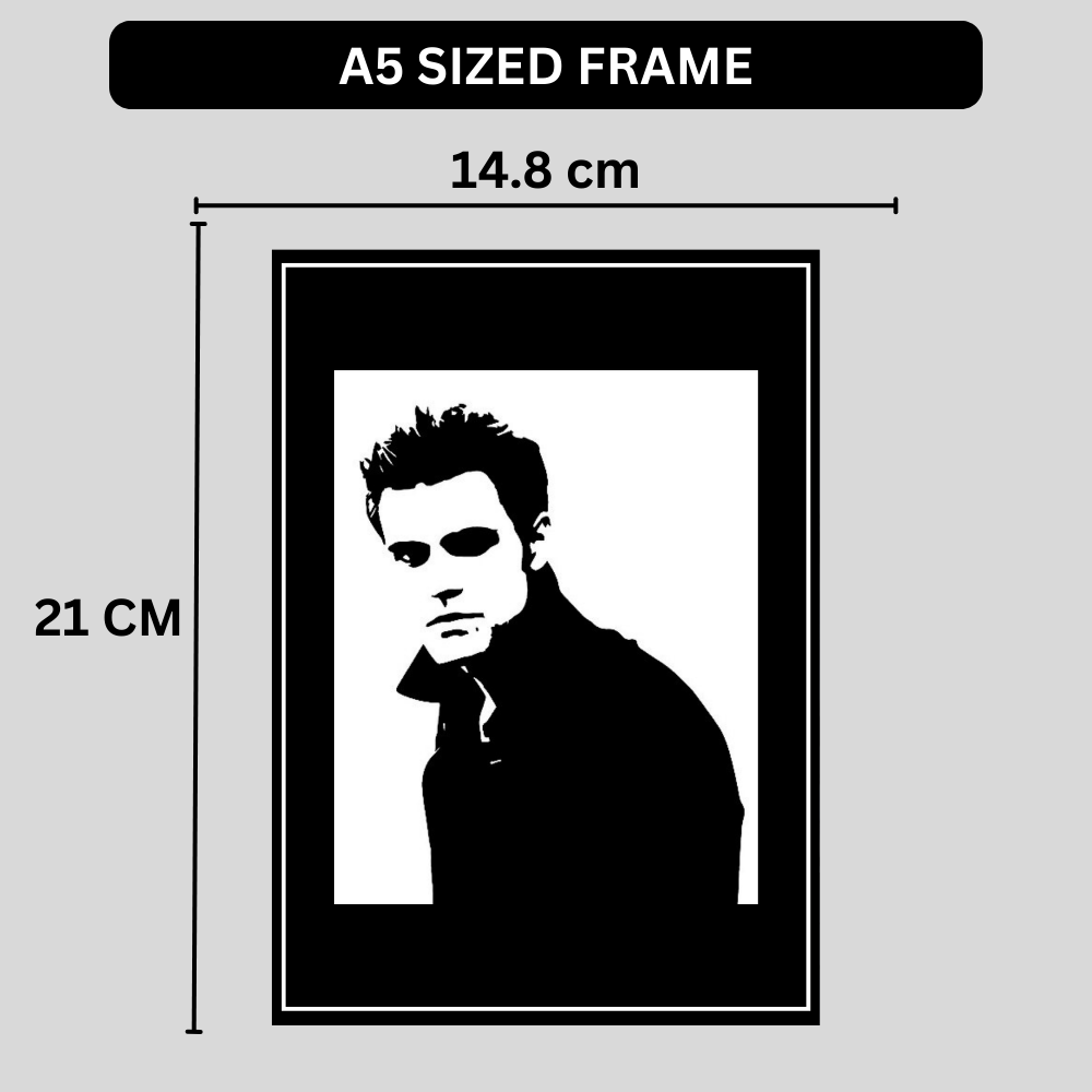 STEFAN SALVATORE Portrait 2D Framed Wall Art Poster | The Vampire Diaries Aesthetic | HD Gloss Finish Black & White Gothic Wall Frame