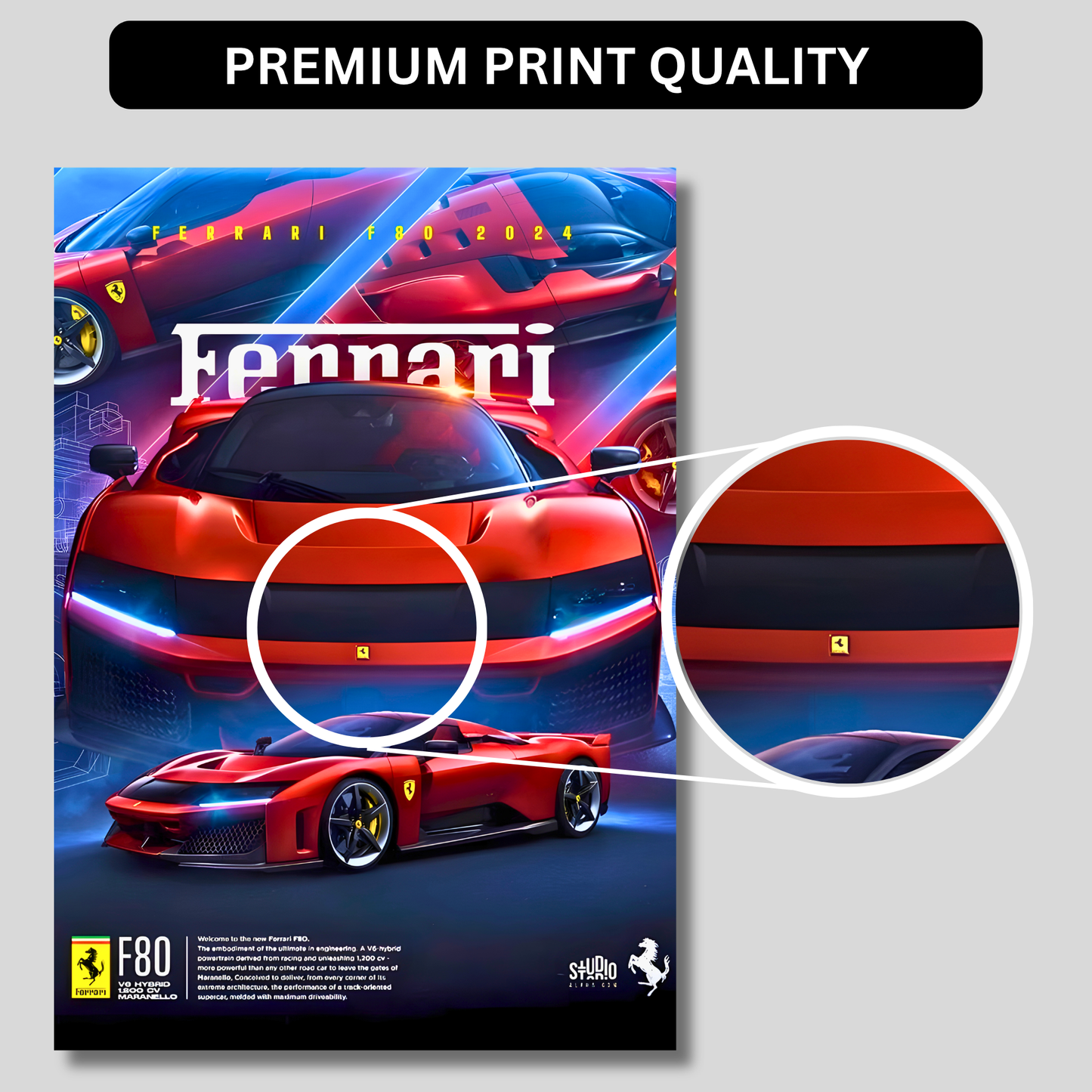 Ferrari F80 Hypercar Poster Wall Art | Ferrari Supercar Aesthetic Poster for Gaming Room, Bedroom & Office | Premium Automotive Decor Print