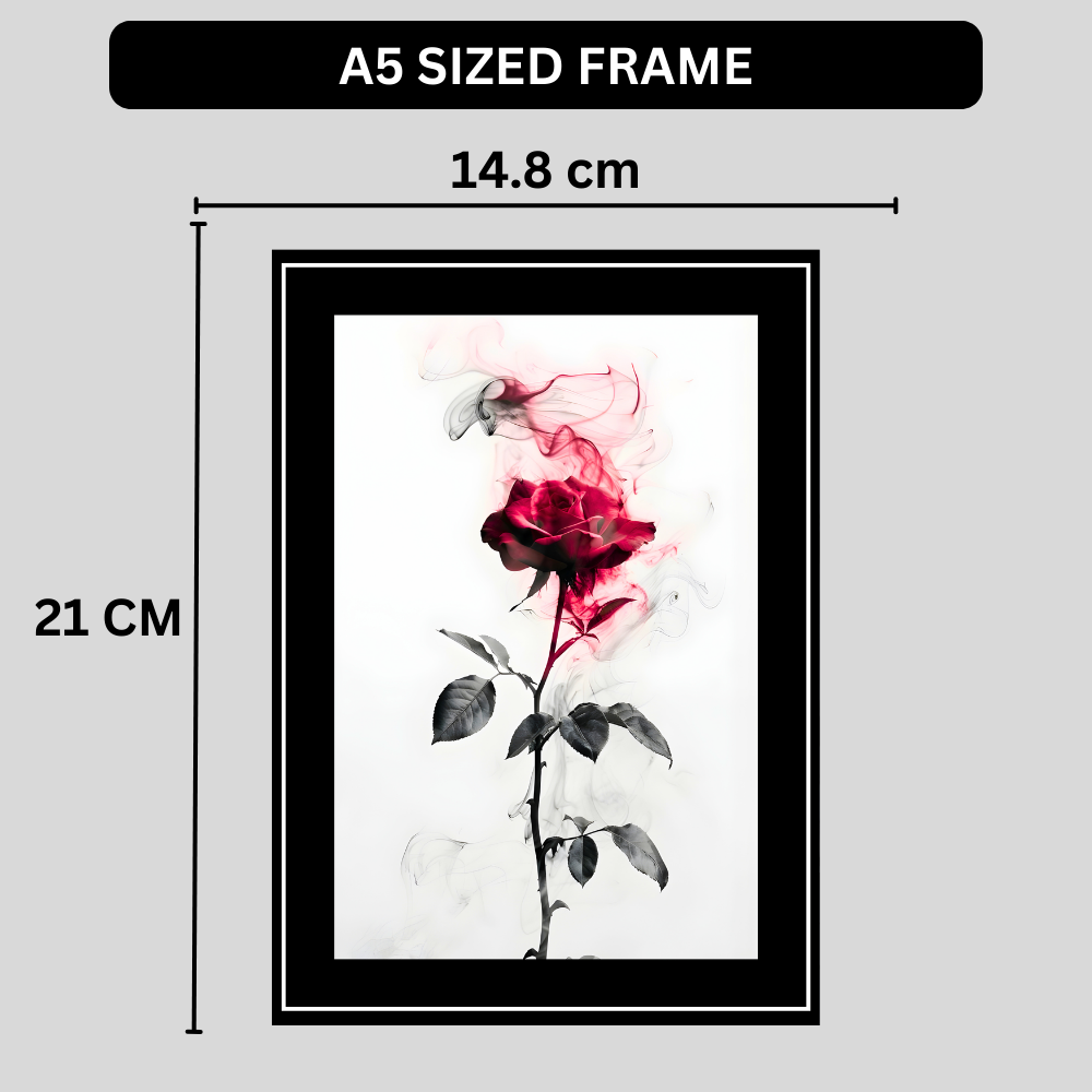 Abstract Red Rose Smoke Art 2D Framed Wall Poster | Romantic Floral Artwork with Smoke Effect | HD Matte Finish Modern Wall Frame for Home & Office Décor
