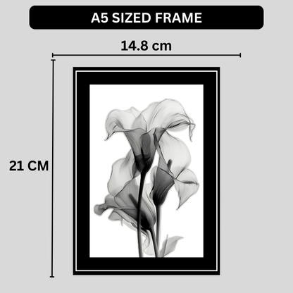 Abstract Monochrome Floral Art 2D Framed Wall Poster | Minimalist Black & White Flower Illustration | HD Matte Finish Modern Wall Frame for Home & Office Décor