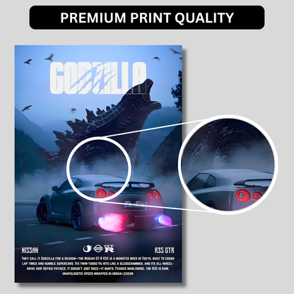 Nissan GT-R R35 Godzilla Poster Wall Art | JDM Supercar Aesthetic Poster for Gaming Room, Bedroom & Office | Premium Automotive Decor Print