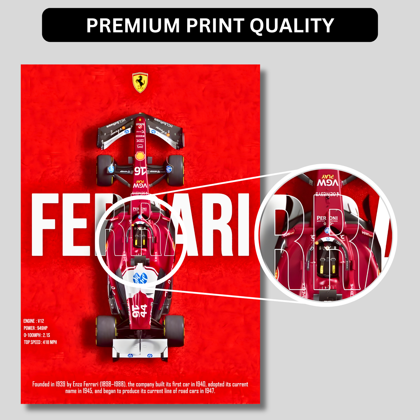 Ferrari SF Formula 1 Poster Wall Art | Ferrari F1 Racing Car Aesthetic Poster for Gaming Room, Bedroom & Office | Premium Motorsport Decor Print