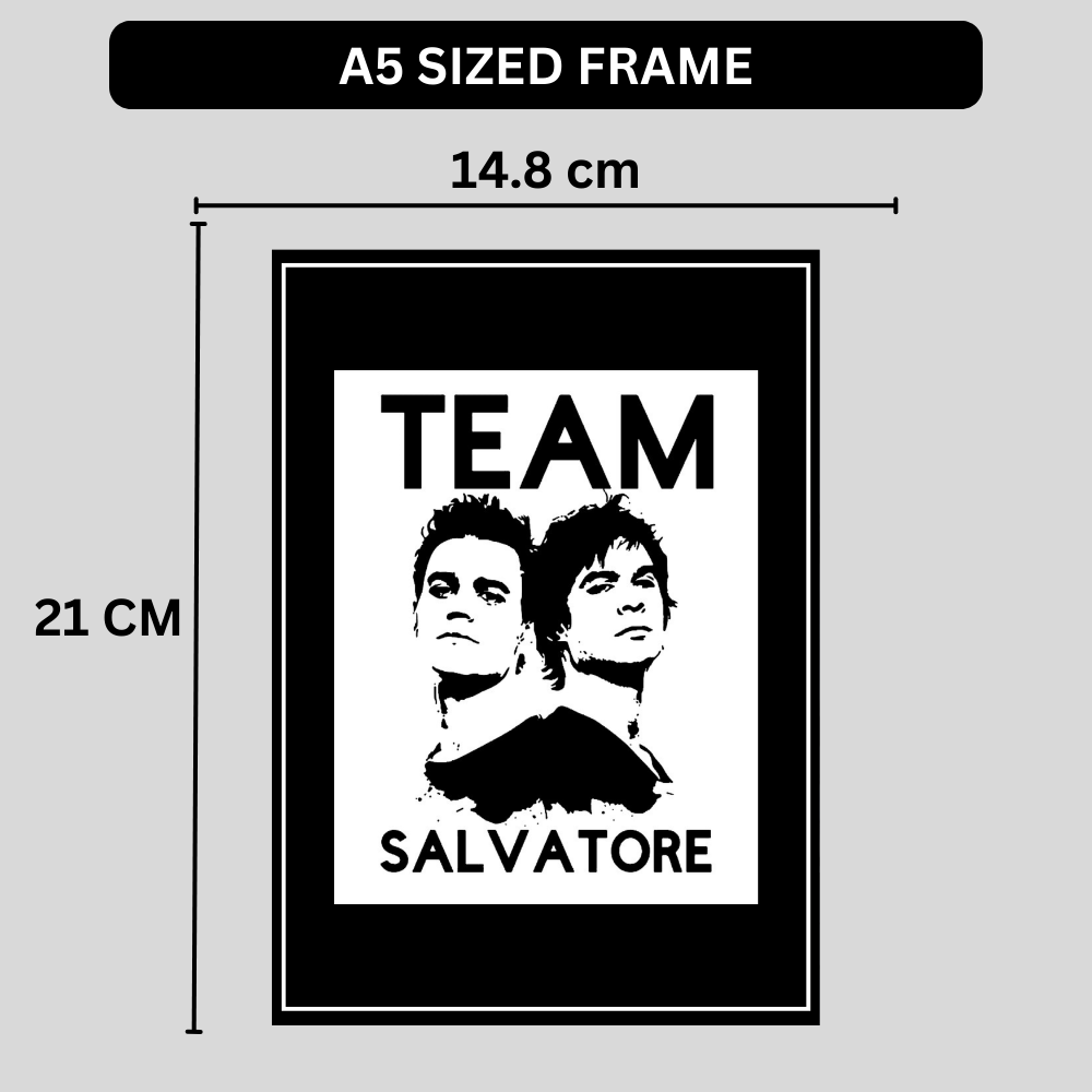 Team Salvatore Inspired Twin Portrait 2D Framed Wall Art Poster | Gothic TV Series Aesthetic | HD Gloss Finish Black & White Wall Frame for Bedroom & Studio Décor