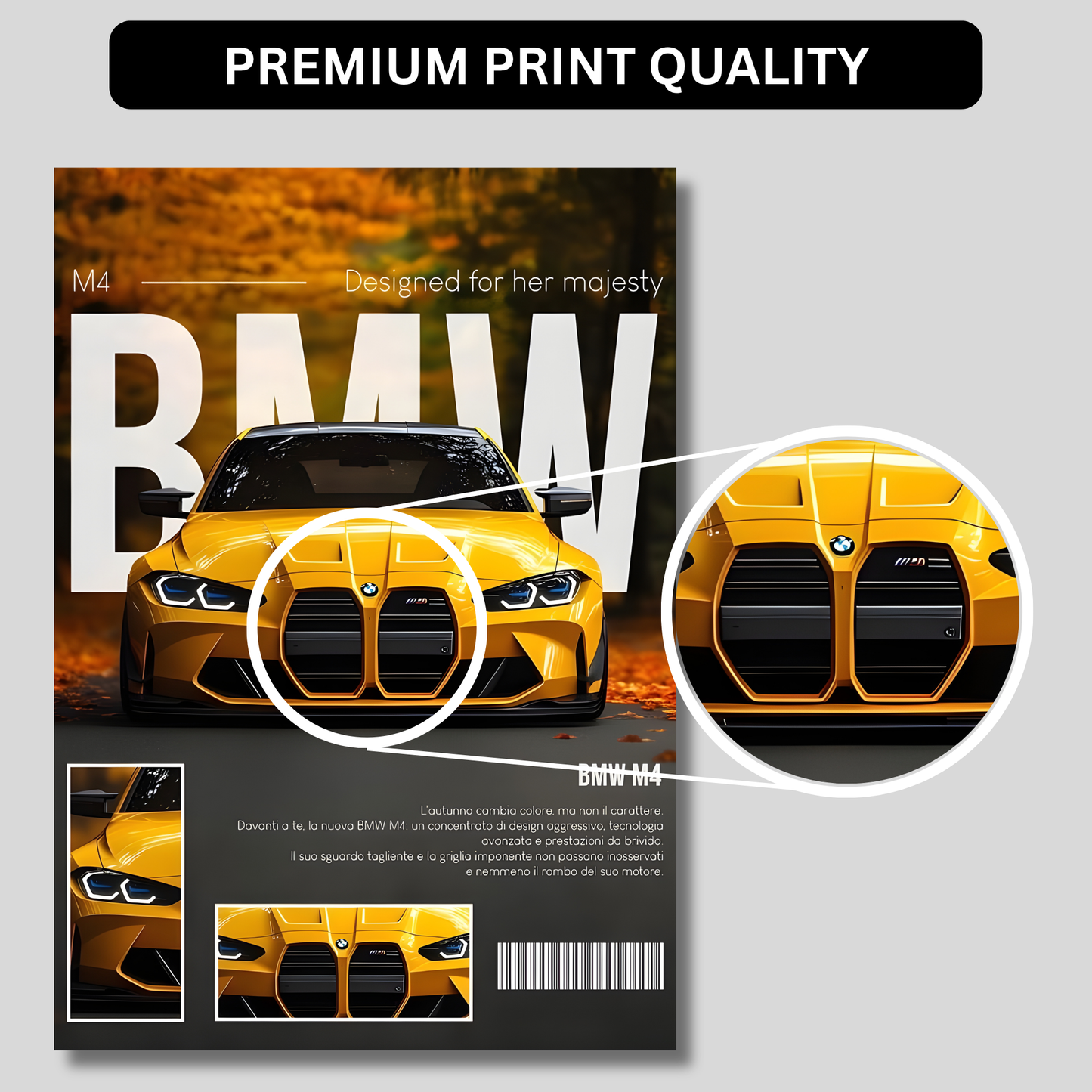 BMW M4 Competition Poster Wall Art | Yellow BMW Sports Car Aesthetic Poster for Bedroom, Gaming Room & Office | Premium Automotive Decor Print