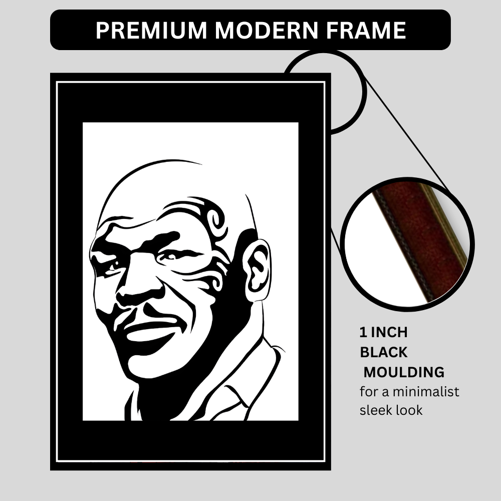 MIKE TYSON Boxing Legend Silhouette 2D Framed Wall Art Poster | HD Gloss Finish Black & White Portrait | Powerful Sports Motivation Wall Frame for Home, Office & Gym