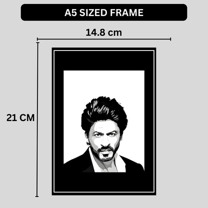 SHAHRUKH KHAN Inspired Portrait 2D Framed Wall Art Poster | King Khan Aesthetic | HD Gloss Finish Black & White Celebrity Silhouette Frame for Home & Office Décor