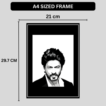SHAHRUKH KHAN Inspired Portrait 2D Framed Wall Art Poster | King Khan Aesthetic | HD Gloss Finish Black & White Celebrity Silhouette Frame for Home & Office Décor