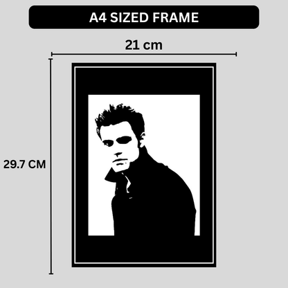 STEFAN SALVATORE Portrait 2D Framed Wall Art Poster | The Vampire Diaries Aesthetic | HD Gloss Finish Black & White Gothic Wall Frame