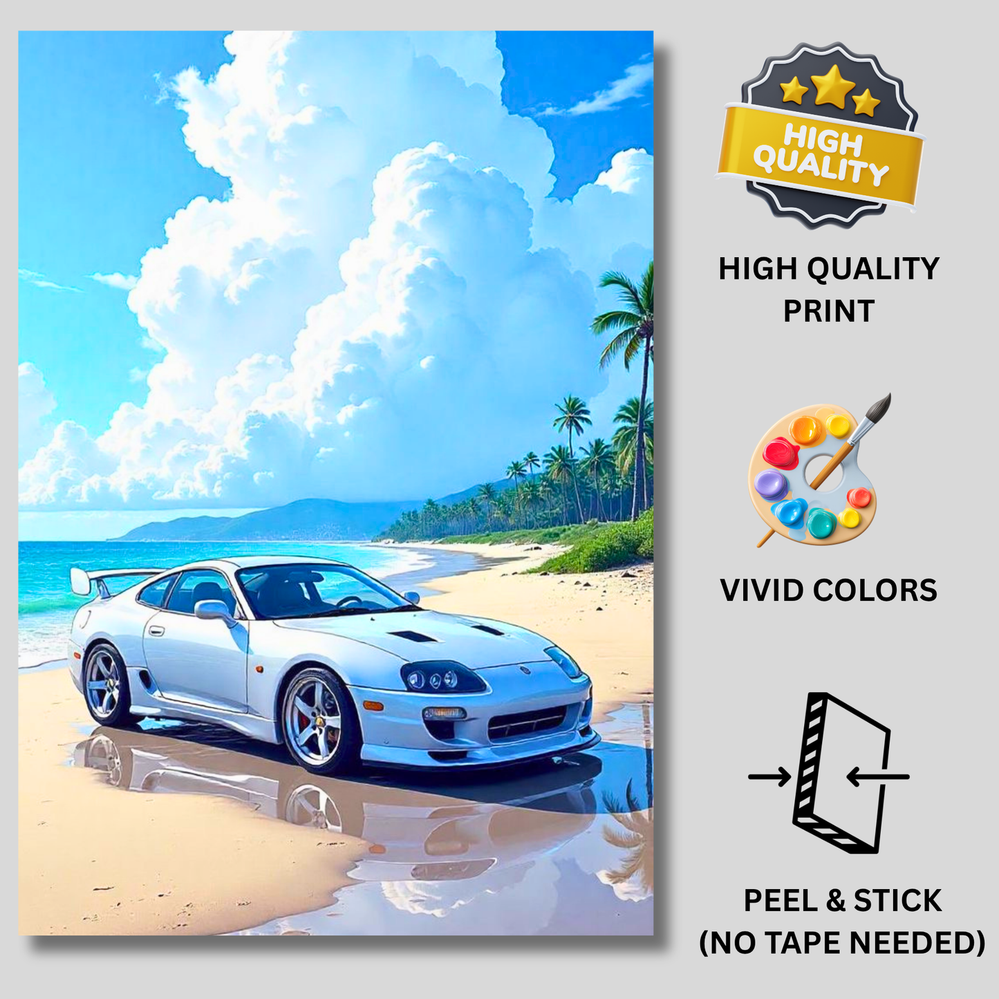 Toyota Supra Aesthetic Poster Wall Art | Tropical JDM Sports Car Artwork for Office, Garage & Gaming Room
