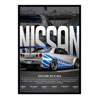 Nissan Skyline GT-R  R34 Car Wall Art – Premium Automotive Decor for Car Enthusiasts