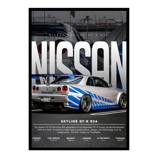Nissan Skyline GT-R  R34 Car Wall Art – Premium Automotive Decor for Car Enthusiasts