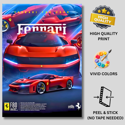 Ferrari F80 Hypercar Poster Wall Art | Ferrari Supercar Aesthetic Poster for Gaming Room, Bedroom & Office | Premium Automotive Decor Print