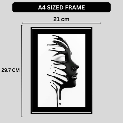 Abstract Black Liquid Face Wall Art 2D Framed Poster | Modern Minimalist Portrait Design | HD Gloss Finish Contemporary Wall Frame for Home & Office Décor