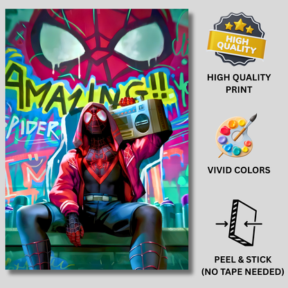 Miles Morales Spider-Man Poster Wall Art | Spider-Verse Graffiti Aesthetic Poster for Gaming Room, Bedroom & Office | Premium Superhero Decor Print