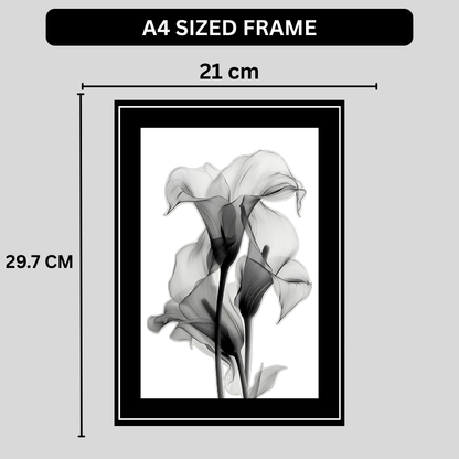 Abstract Monochrome Floral Art 2D Framed Wall Poster | Minimalist Black & White Flower Illustration | HD Matte Finish Modern Wall Frame for Home & Office Décor