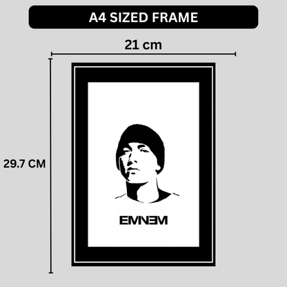 Eminem Inspired Minimalist Portrait 2D Framed Wall Art Poster | Hip-Hop Rap Icon Aesthetic | HD Gloss Finish Black & White Silhouette Frame for Bedroom & Studio Décor