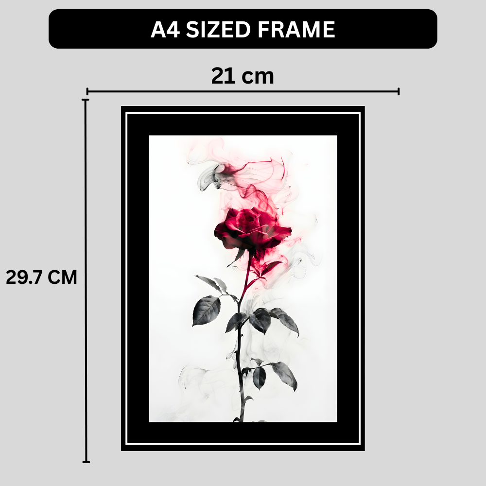 Abstract Red Rose Smoke Art 2D Framed Wall Poster | Romantic Floral Artwork with Smoke Effect | HD Matte Finish Modern Wall Frame for Home & Office Décor