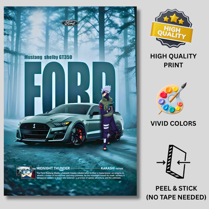 Ford Mustang Shelby GT350 Poster Wall Art | Kakashi Anime x Mustang Sports Car Aesthetic Poster for Gaming Room, Bedroom & Office | Premium Automotive Decor Print