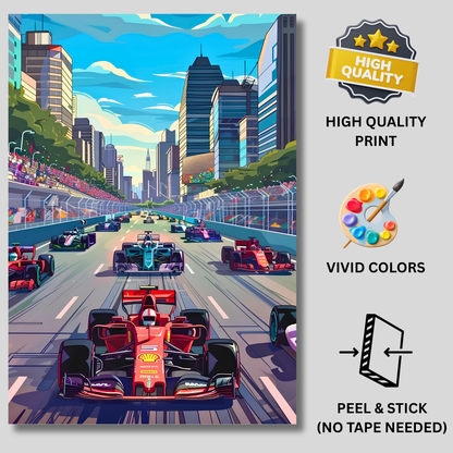Ferrari F1 Race Poster Wall Art | Formula Racing Track Aesthetic Poster for Bedroom, Gaming Room & Office | Premium Motorsport Car Wall Decor Print
