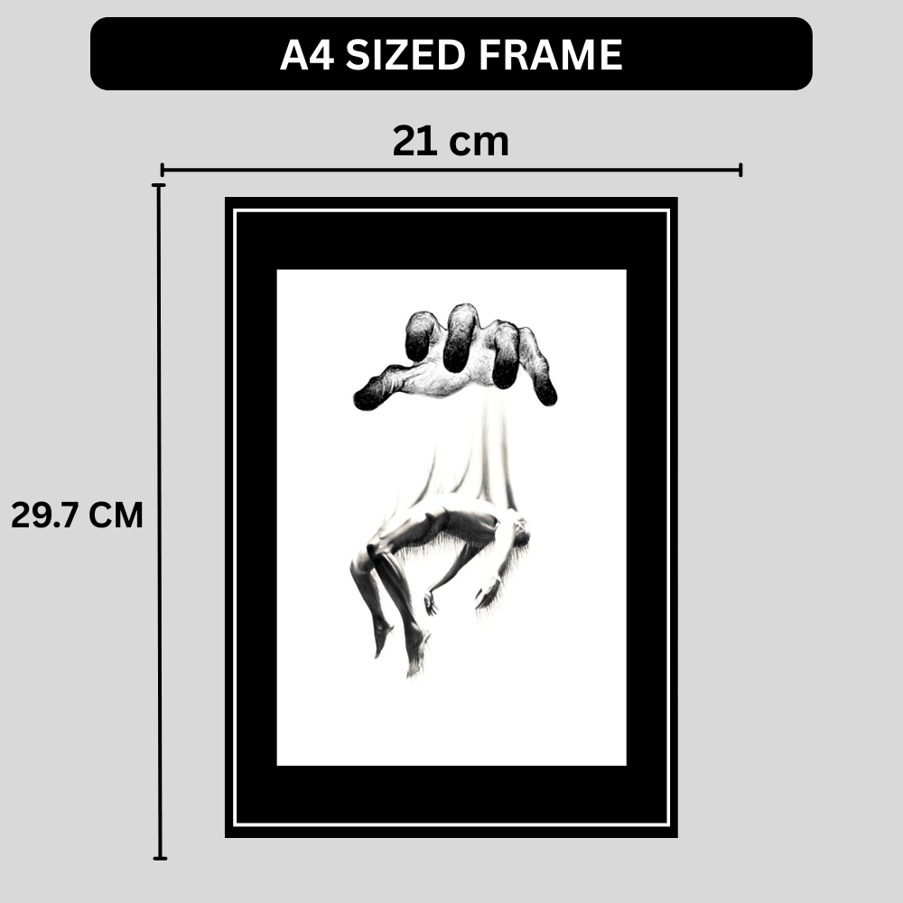 Surreal Puppet Control Art 2D Framed Wall Poster | Abstract Hand & Human Figure Concept Artwork | HD Matte Finish Modern Wall Frame for Home & Office Décor