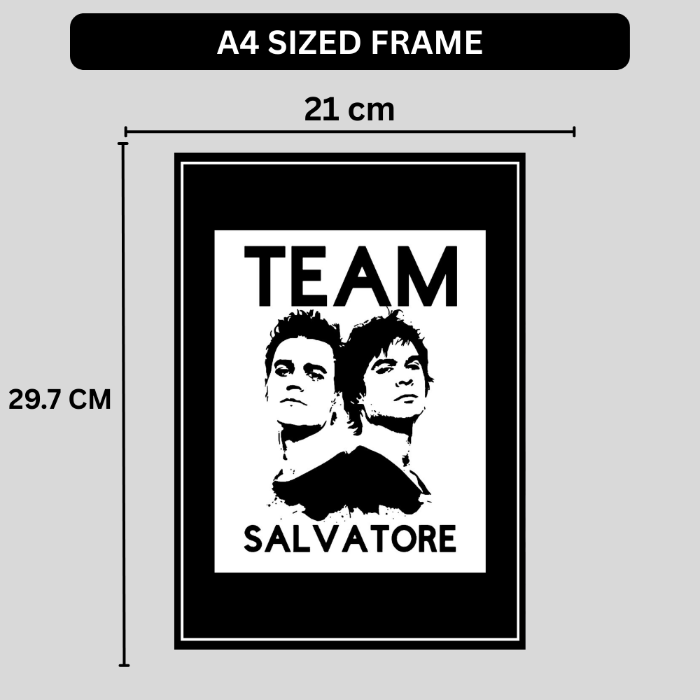 Team Salvatore Inspired Twin Portrait 2D Framed Wall Art Poster | Gothic TV Series Aesthetic | HD Gloss Finish Black & White Wall Frame for Bedroom & Studio Décor