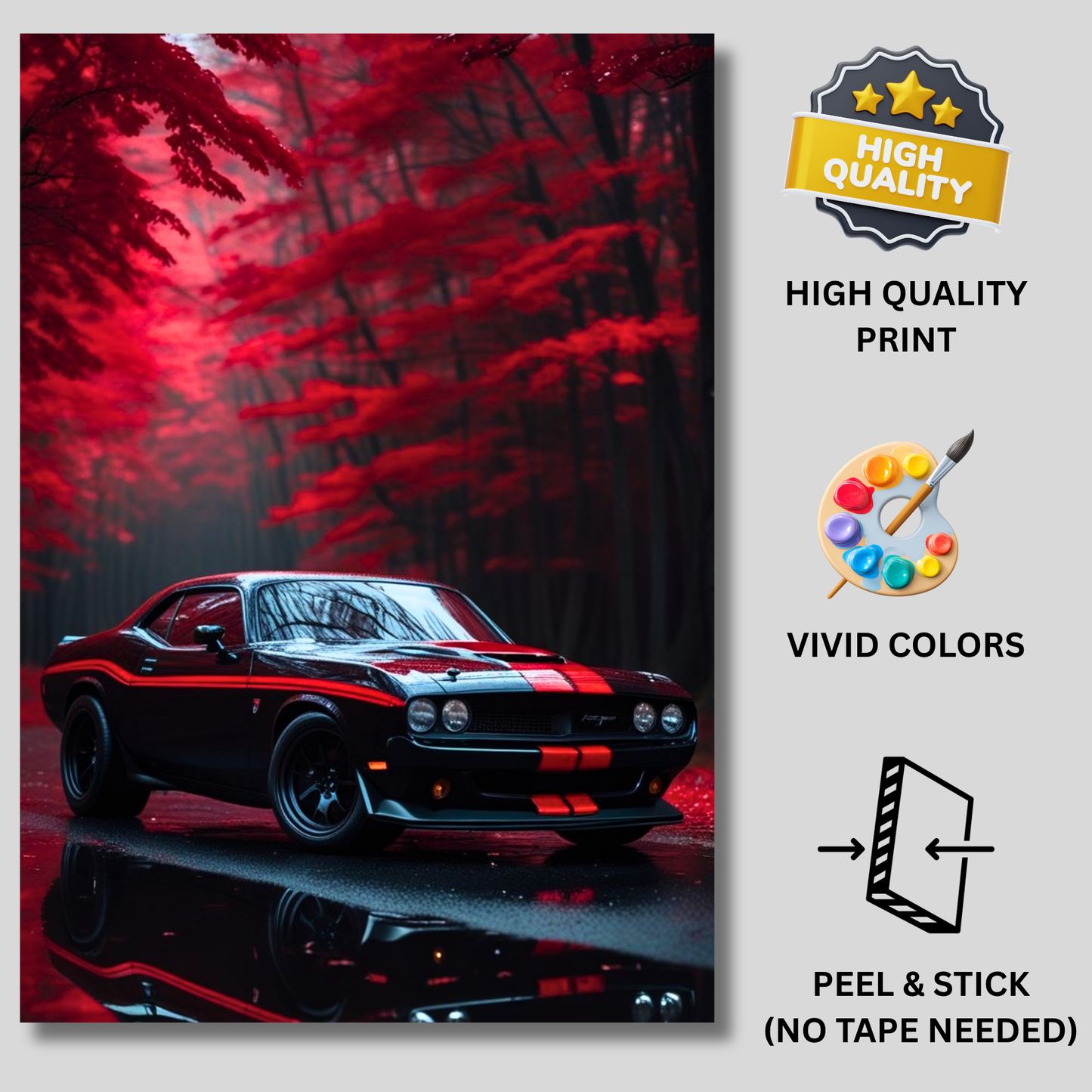 Dodge Challenger SRT Poster Wall Art | American Muscle Car Aesthetic Poster for Bedroom, Gaming Room & Office | Premium Automotive Decor Print