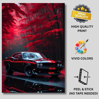 Dodge Challenger SRT Poster Wall Art | American Muscle Car Aesthetic Poster for Bedroom, Gaming Room & Office | Premium Automotive Decor Print
