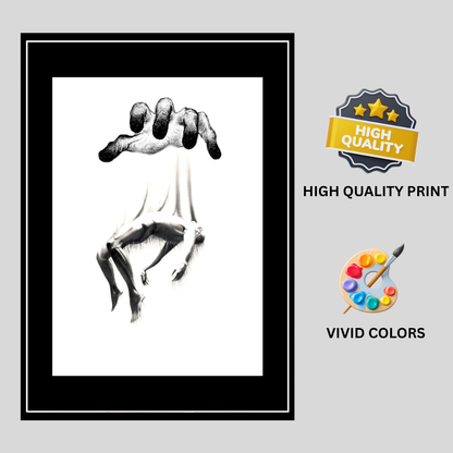 Surreal Puppet Control Art 2D Framed Wall Poster | Abstract Hand & Human Figure Concept Artwork | HD Matte Finish Modern Wall Frame for Home & Office Décor