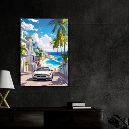 Luxury Coastal Supercar Poster for Room Aesthetic | Premium Beachside Sports Car Wall Art for Bedroom, Gaming Room, Office & Man Cave | Modern Tropical Car Artwork Decor