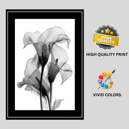Abstract Monochrome Floral Art 2D Framed Wall Poster | Minimalist Black & White Flower Illustration | HD Matte Finish Modern Wall Frame for Home & Office Décor