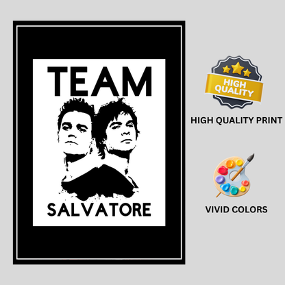Team Salvatore Inspired Twin Portrait 2D Framed Wall Art Poster | Gothic TV Series Aesthetic | HD Gloss Finish Black & White Wall Frame for Bedroom & Studio Décor