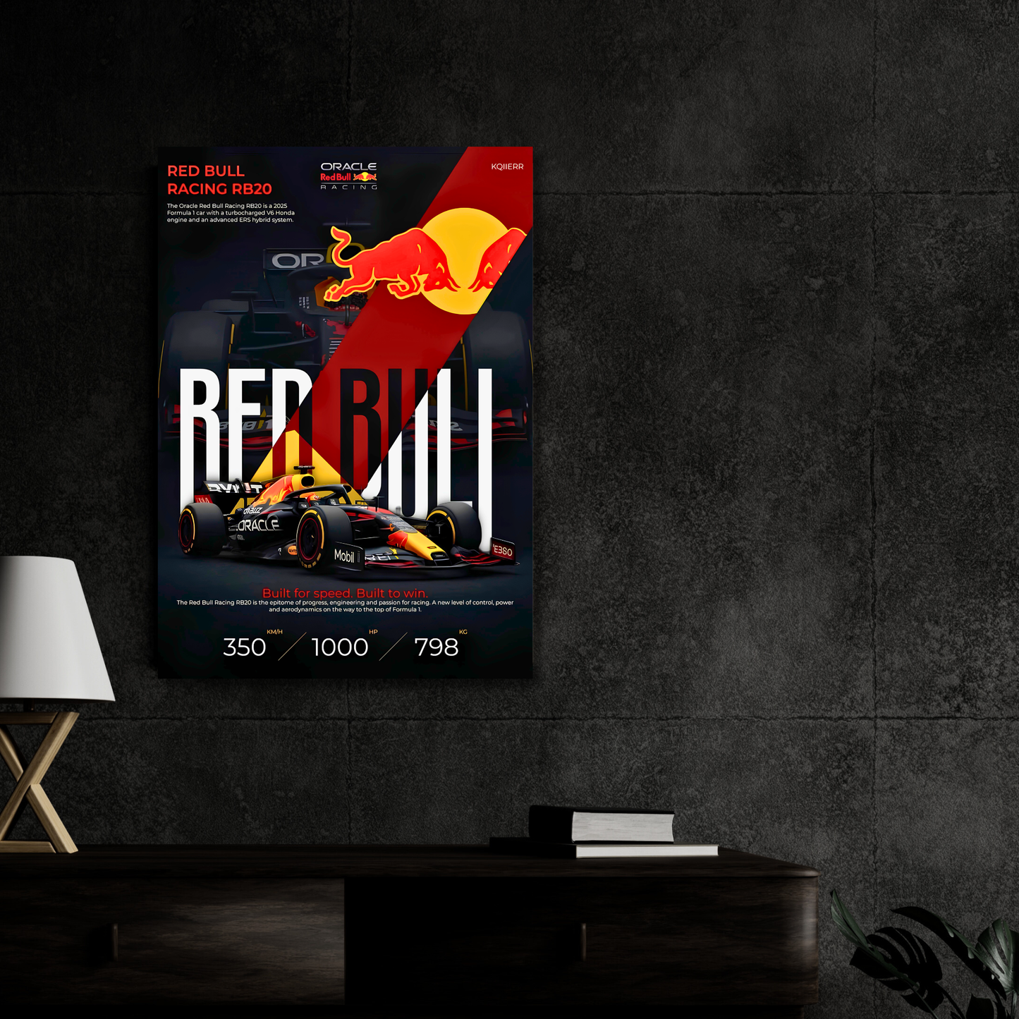 Oracle Red Bull Racing RB20 Formula 1 Poster Wall Art | Red Bull F1 Race Car Aesthetic Poster for Gaming Room, Bedroom & Office | Premium Motorsport Decor Print