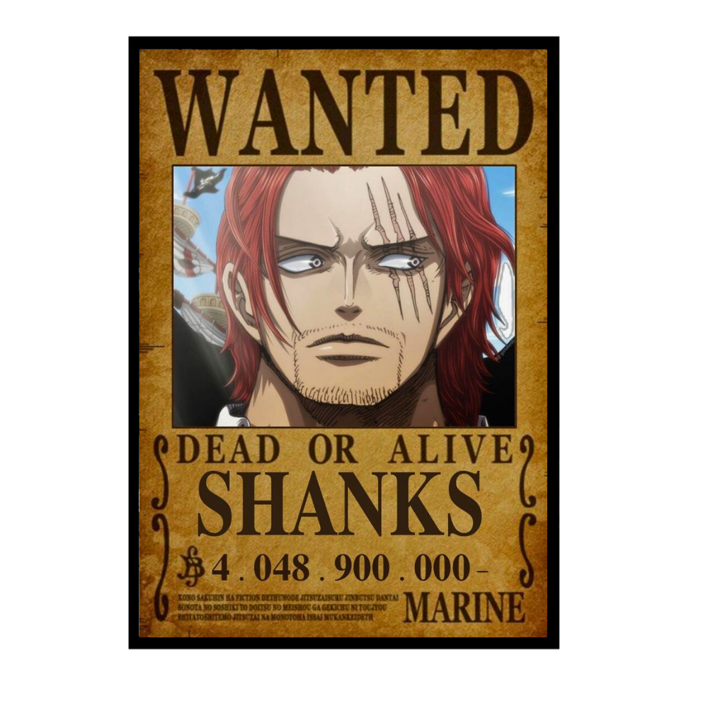 Shanks Wanted Poster Wall Art 2d frame | One P!ece Anime Emperor Character Bounty Frame | Dead or Alive Pirate Poster | HD High Gloss Finish | Premium Framed Wall Decor for Anime Fans